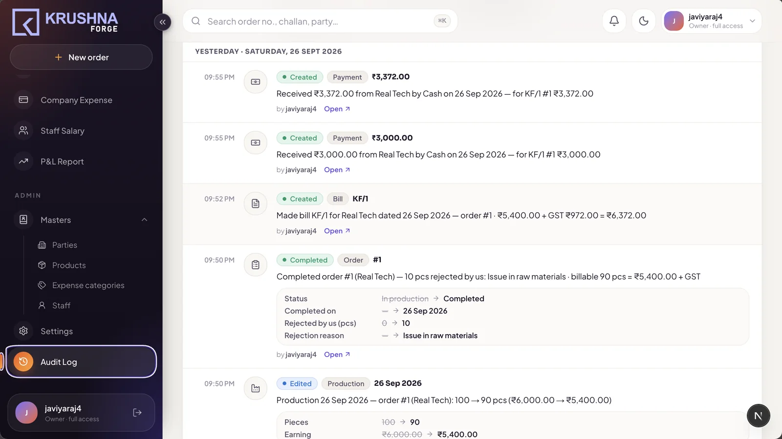 Audit log: who changed what, and when